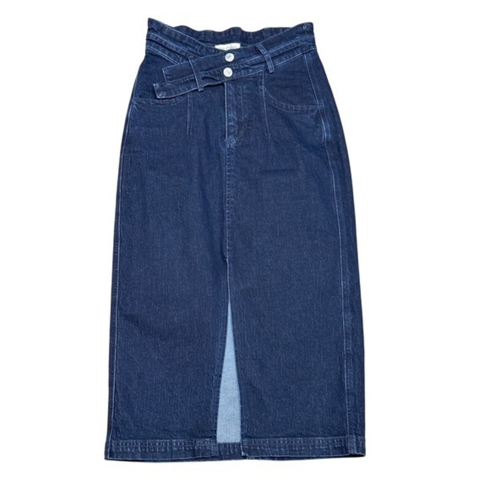 Pilcro Anthropologie Denim Midi Skirt Size 2 Asymmetrical Waist Y2K - Picture 2 of 5